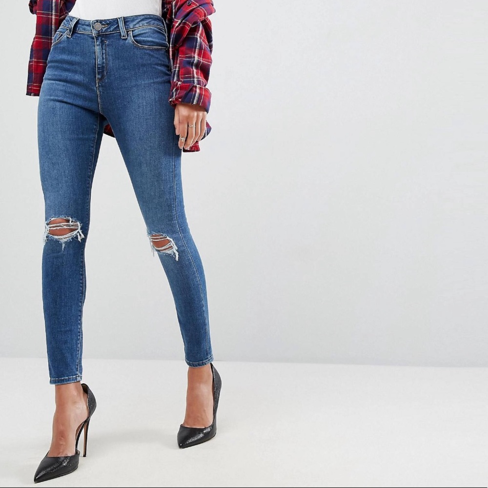 ASOS Ridley High Waist Skinny Jeans with Rips